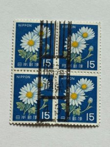 Japan - 2008 – Block of 4  “Flower” Stamps – SC# 881 – Used