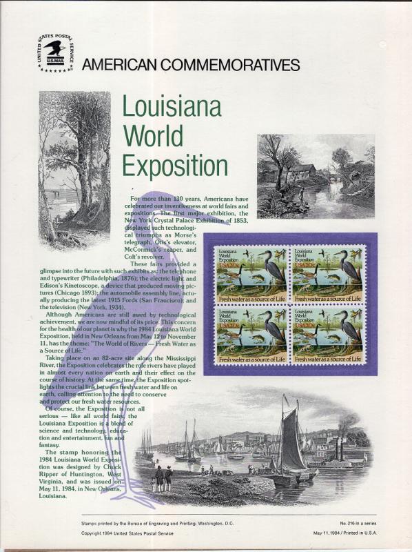 US CP216 Louisiana World Expo 2086 Commemorative Panel Mint