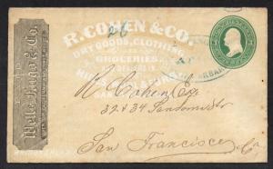 **US 19th Cent P/S Adv Cover, Wells Fargo All Over, R. Cohen Dry Goods SF, CA