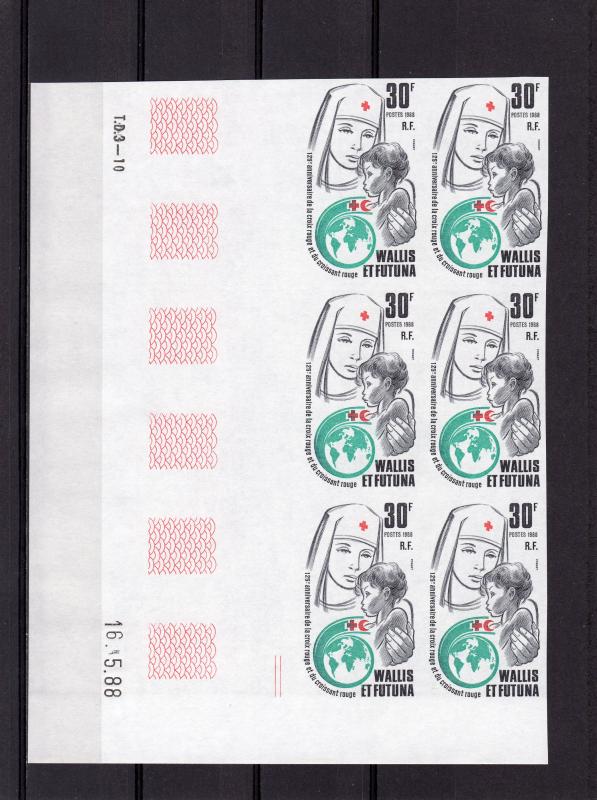 Wallis and Futuna 1988 Sc#371 RED CROSS & RED CRESCENT Block of 6 IMPERFORATED