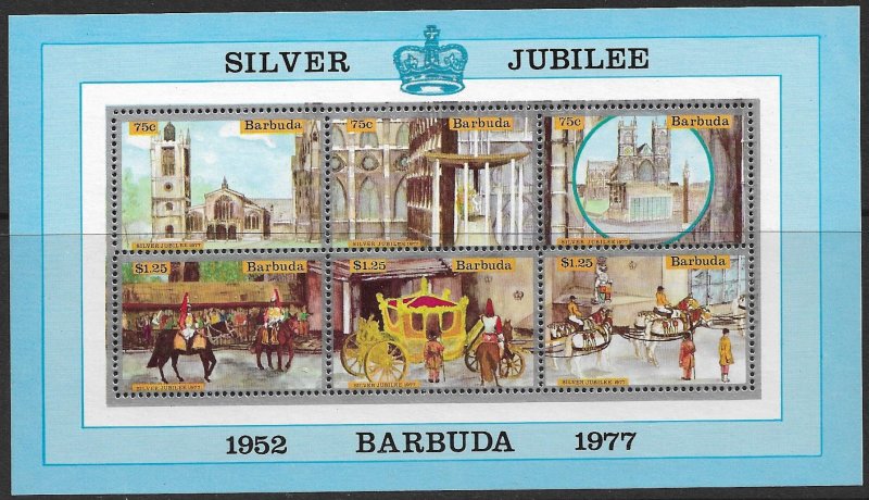 BARBUDA 1977 QE2 CORONATION ANNIVERSARY Souvenir Sheet Sc 265 MNH