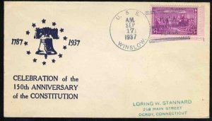 United States First Day Covers #798-1, 1937 3c Constitution Sesquicentennial,...