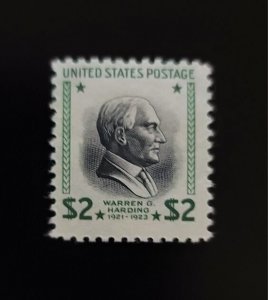 1938 $2 Warren G. Harding, 29th President, Green & Black Scott 833 Mint F/VF LH