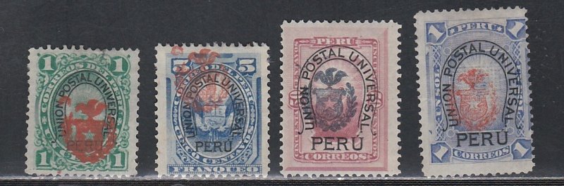 Peru # 95, 97, 99, 100, UPU Overprints, Mint Hinged, 1/3 Cat.