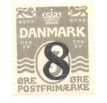 Denmark Sc 163 1921 8 ore ovpt on 3 ore wavy lines stamp ...