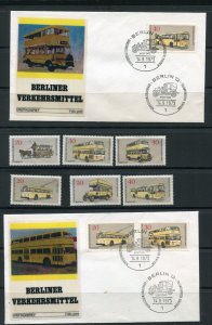 Germany, Berlin Public Transportation, Bus Stamp Set & First Day Covers MNH 1975