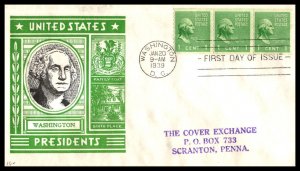 1938 Presidential series Prexy Sc 839-19 coil Washington FDC Staehle cachet (EF