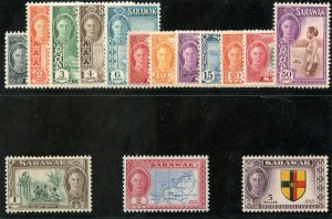 Sarawak 1950 KGVI Pictorial set complete MLH. SG 171-185. Sc 180-194.