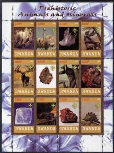 RWANDA - 2009 - Prehistoric Animals & Minerals -Perf 12v Sheet-MNH-Private Issue