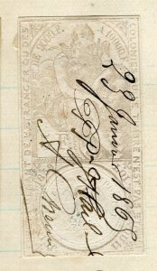 FRANCE; COLONIES 1860s classic Imperf Embossed Revenue used value, 5F