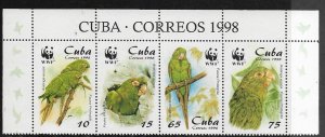 1998 Cuba  World Wildlife Protected Fund Souvenir Sheet  SC#3961-3964  Mint