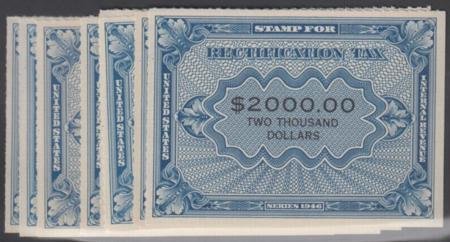 US RZ1 - 18 Revenue 1946 VF Mint NGAI Rectification Tax Complete Set