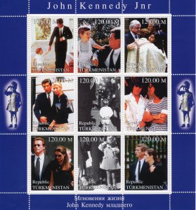 Turkmenistan 1999 John Kennedy Jr.Tragedy/Jackie/John F.Kennedy Sheetlet (9) MNH