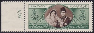 1938 EGYPT, SG 272 £ 1 gray and sepia green - MNH ** Plate number - A / 38