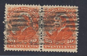2x Canada Small Queen stamps; Pair #46 - 20c Used VF Guide Value = $300.00