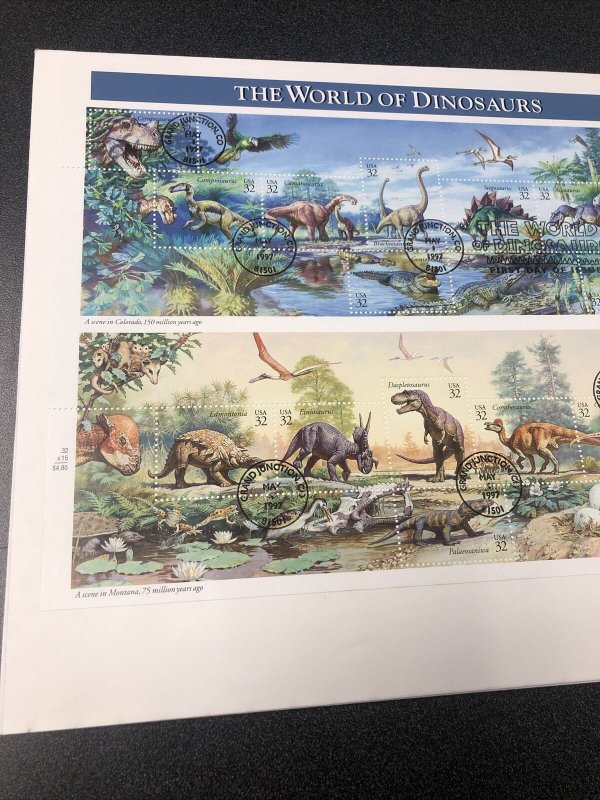 US FDC 3136 The World Of Dinosaurs Full Pane Of 15 Stamps 1997 On Big Envelope