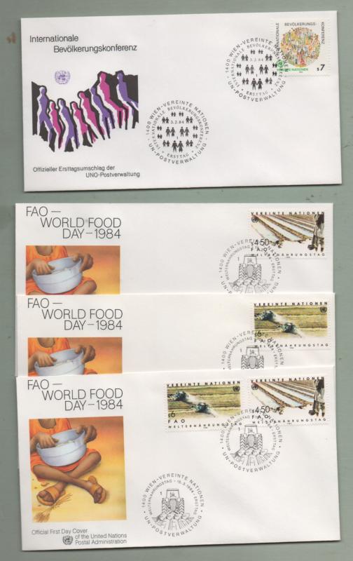 UN Vienna Scott# 39-45  1984 FDC  (10 First Day Covers)