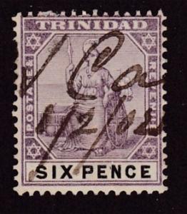 Trinidad 1896 6d with Manuscript cancel VF/used