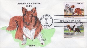 Set of 2 Karen Sabinsky Hand Painted FDCs for the 1984 American Dogs Issue
