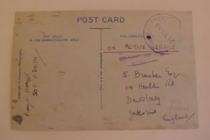 ADEN  FPO OCT 1945 TO ENGLAND KOHAT HANDSTAMP on CARD VIEW OF TANK