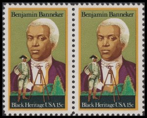 US 1804 Black Heritage Benjamin Banneker 15c horz pair MNH 1980