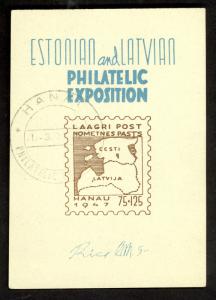 GERMANY 1947 ESTONIAN & LATVIAN DP CAMP POST HANAU Souvenir Sheet MAPS