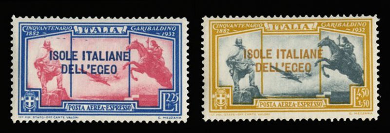 Italian Colonies, Aegean Islands #CE1-2 Cat$480, 1932 Garibaldi, set of two, ...