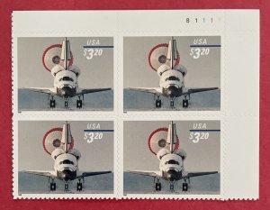 3261 SPACE SHUTTLE LANDING Plate Block 4 Priority US $3.20 Stamp MNH 1998