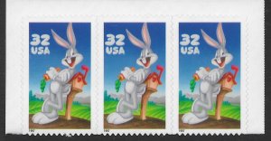 US #3137 MNH Strip of 3 -Top edge. Bugs Bunny.   nice.