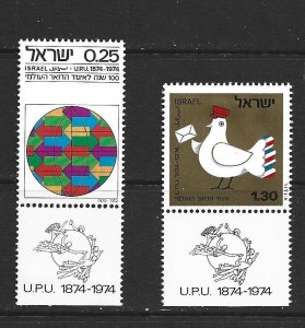 ISRAEL - 1974 UPU WITH TABS - SCOTT 549 TO 550 - MNH