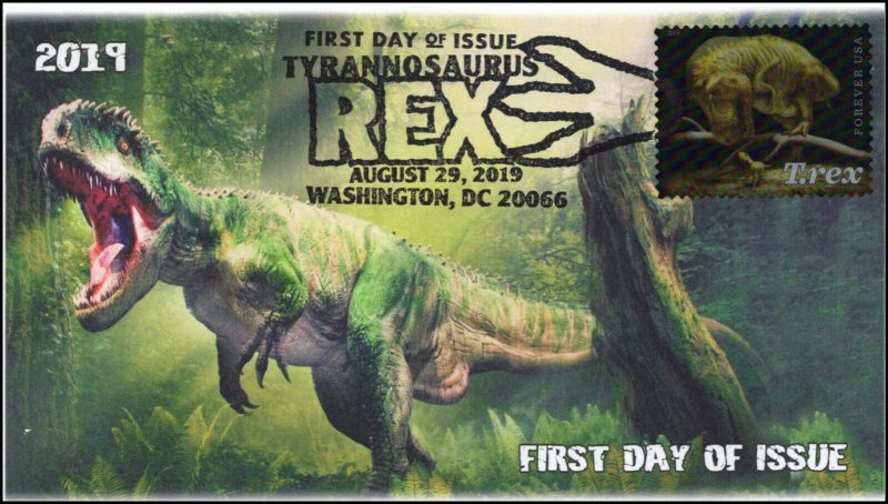 19-192, 2019, Tyrannosaurus Rex, Pictorial Postmark, First Day Cover, T-rex