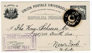 Peru 1907 negative cancel from Sullana on postal card to the U.S.