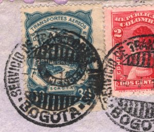 COLOMBIA Air Mail SCADTA 30c *MENDEZ* OVERPRINT (1928) Cover Bogota-NYC WA107