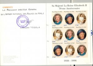 Mali 1996 Queen Elizabeth 70th Birthday M/S of 9 & S/S Imperf Chromalin Proofs