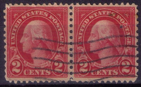 US Sc 634b 2 cent Washington Vert. Pair Carmine Lake Shade Very Fine