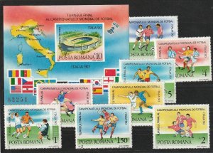 Romania 1990 STAMPS Italy World Cup football MNH POST SPORT MS and SET