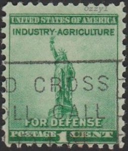 USA #899 1940 1c Green  Statue of Liberty For Defense. USED-Fine-HM.