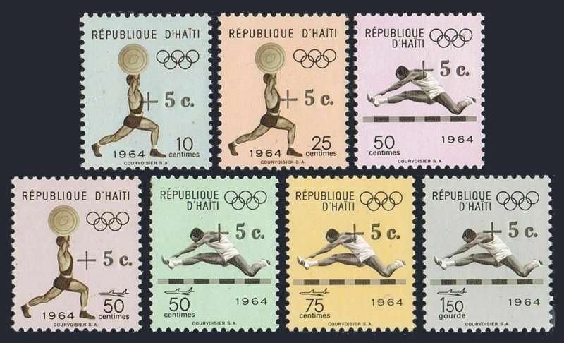 Haiti B35-B37,CB51-CB52,MNH.Michel 805-811. Olympics Tokyo-1964. Weight lifting,