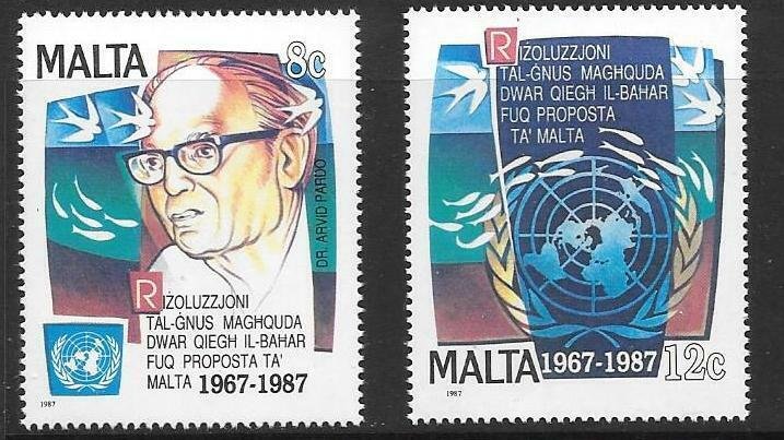 MALTA SG816/7 1987 UNITED NATIONS RESOLUTION ON PEACEFUL USE OF THE SEABED MNH
