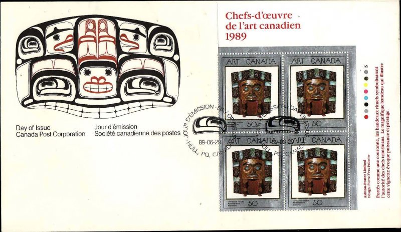 Canada-Sc#1241-stamps on FDC-UR plate block-Canadian Art-1989-