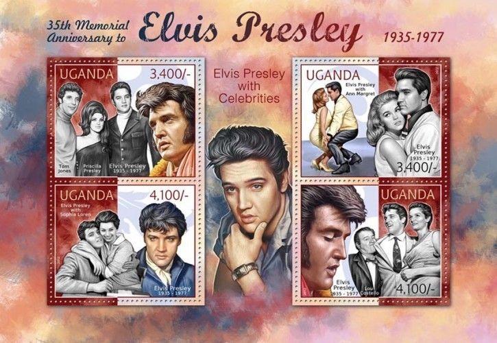 Elvis Presley Rock and Roll Music Cinema Hollywood Movies Uganda MNH stamp set