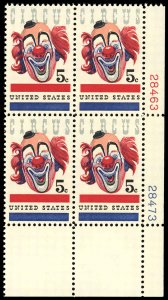 US Sc 1309 VF/MNH PLATE BLOCK - 1966 5¢ Circus Clown - Post Office Fresh!