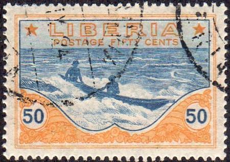 Liberia 190 - Used - 50c Dugout Canoe (1921)