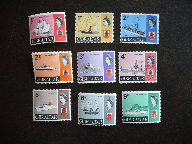 Stamps - Gibraltar - Scott#186-192,194 - Mint Hinged & Used Part Set of 9 Stamps