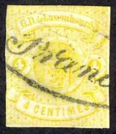 Luxembourg Sc# 6 Used 1864 4c yellow Coat of Arms