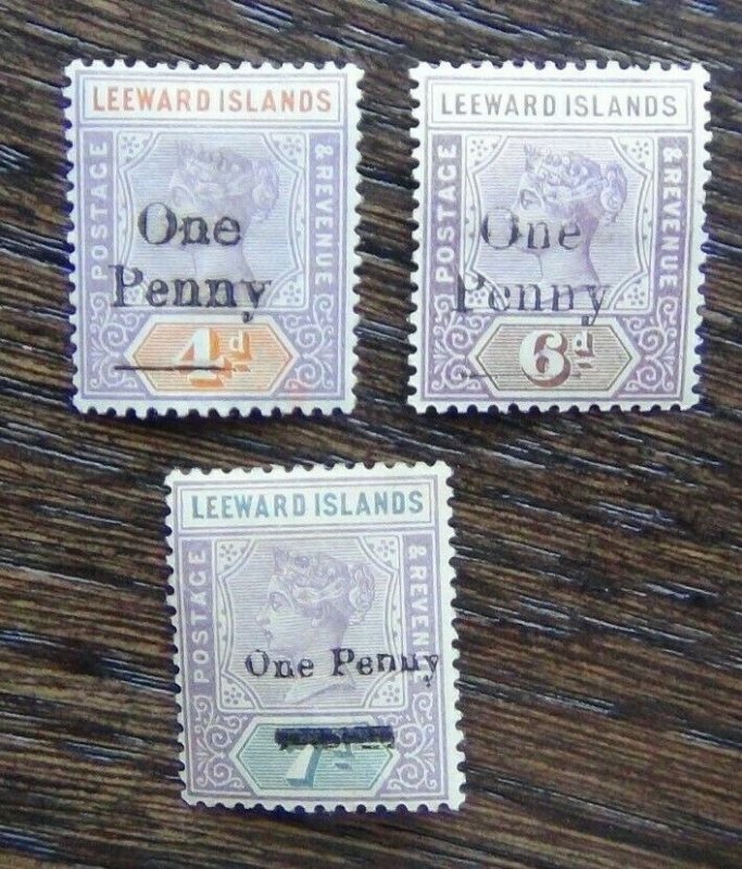 Leeward Islands 1902 Overprint set to 1d on 7d MM  