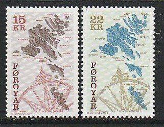 2000 Faroe Islands - Sc 377-8 - MNH VF - 2 single - Map