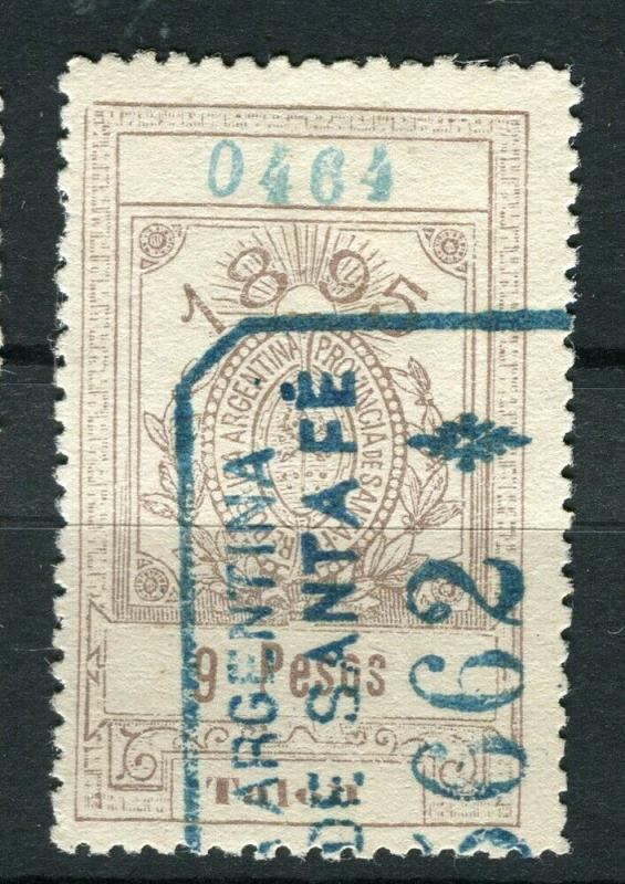 ARGENTINA; 1895 early classic Talon Fiscal Revenue stamp fine used 9p 