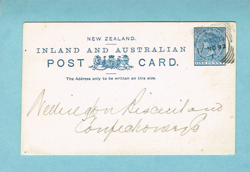 NEW ZEALAND postal card, domestic, 1892