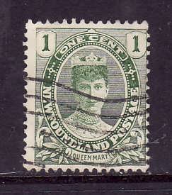 Newfoundland-Sc#104-used 1c yellow green-Queen Mary-1911-